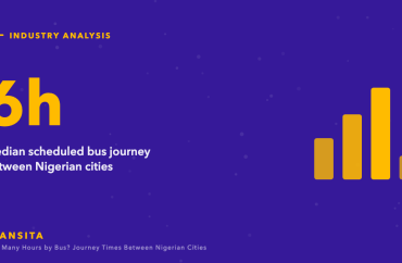 Statistic graphic: 6h median scheduled bus journey between Nigerian cities, with a bar chart.