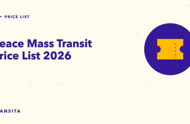 Illustrated guide cover with a bus ticket mark: Peace Mass Transit Price List 2026.