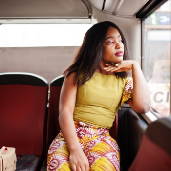 A passenger on an intercity coach